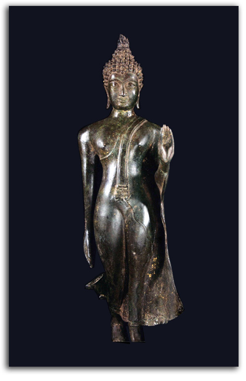 asia-thai_walking_buddha Image of bronze Thai walking Buddha.