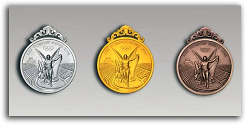beijing_medals Image of Silver, Gold, and Bronze medals from the 2008 Beijing Olympics.