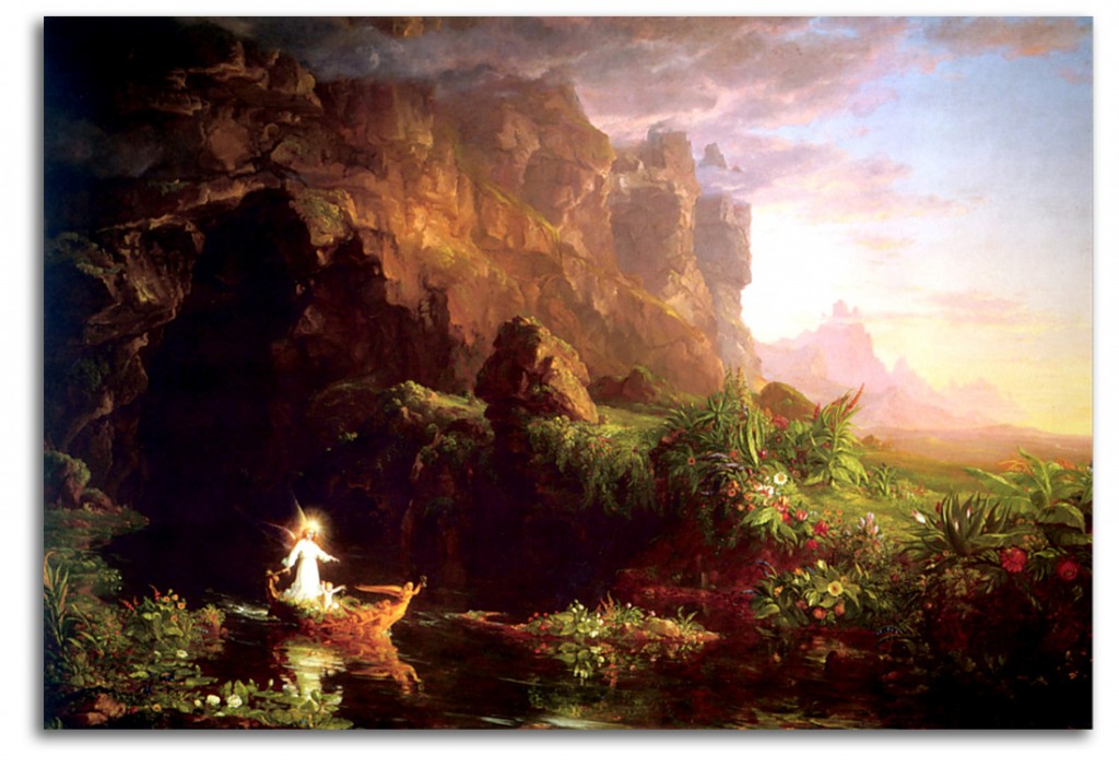 cole-voyage_childhood Image of 'The Voyage of Life: Childhood' (painted 1840) by Cole.