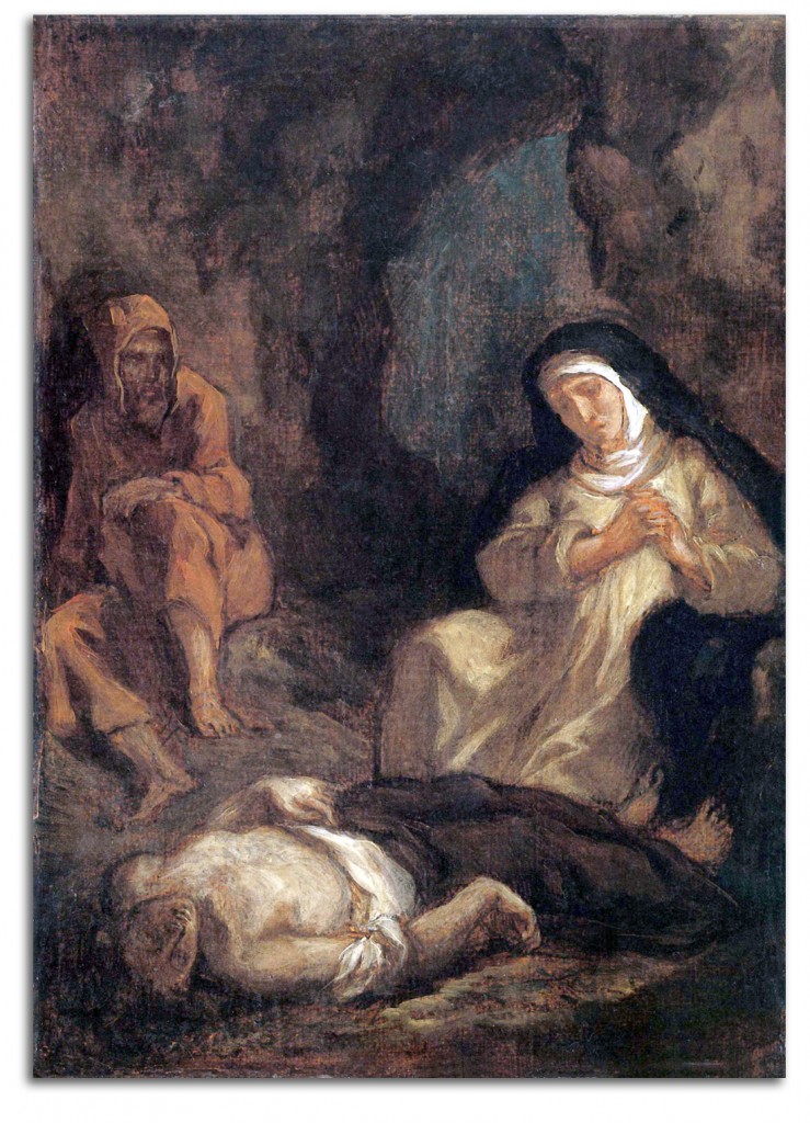 delacroix-leila_mourns Painting by Delacroix: "Leila Mourns Over the Body of Stenio."