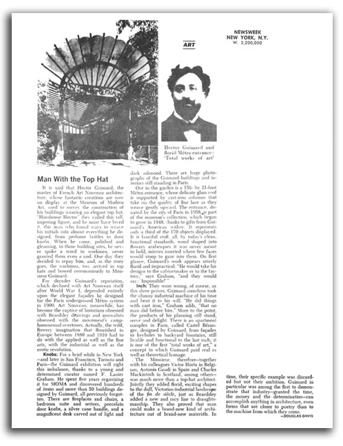 guimar-tophat Image of Hector Guimard Newsweek interview.