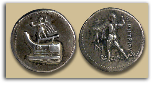 nike-ship-c4 Image of Ancient Greek coin depicting Nike on prow of a ship.