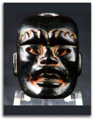 olmec-smallmask-eyebrows Image of small Olmec mask with flamed eyebrows.