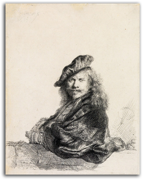 rembrandt-etch-self-1639 Image of Rembrandt etching.
