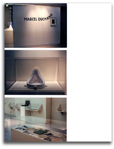 sac-duchamp-1991-2-vol42 3 stacked photos on catalogue page, of Duchamp installation.