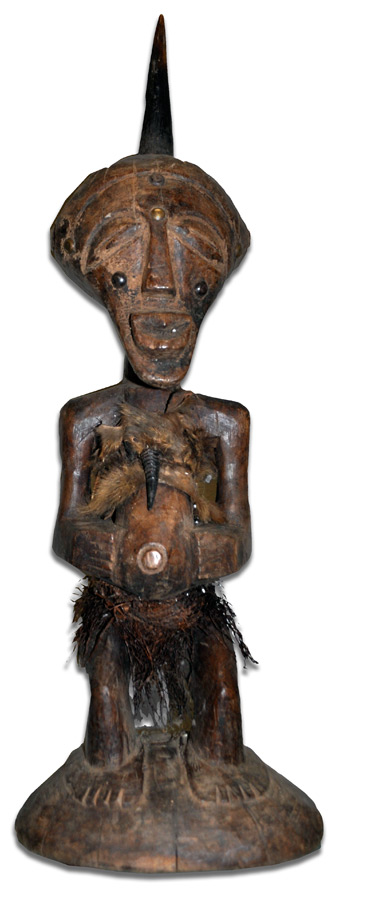 songye_standing_figure2c Image of Songe standing figure with horn in head.
