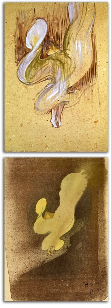 lautrec-fuller_study+litho Lautrec's study of Loie Fuller, above; his finished lithograph, below.