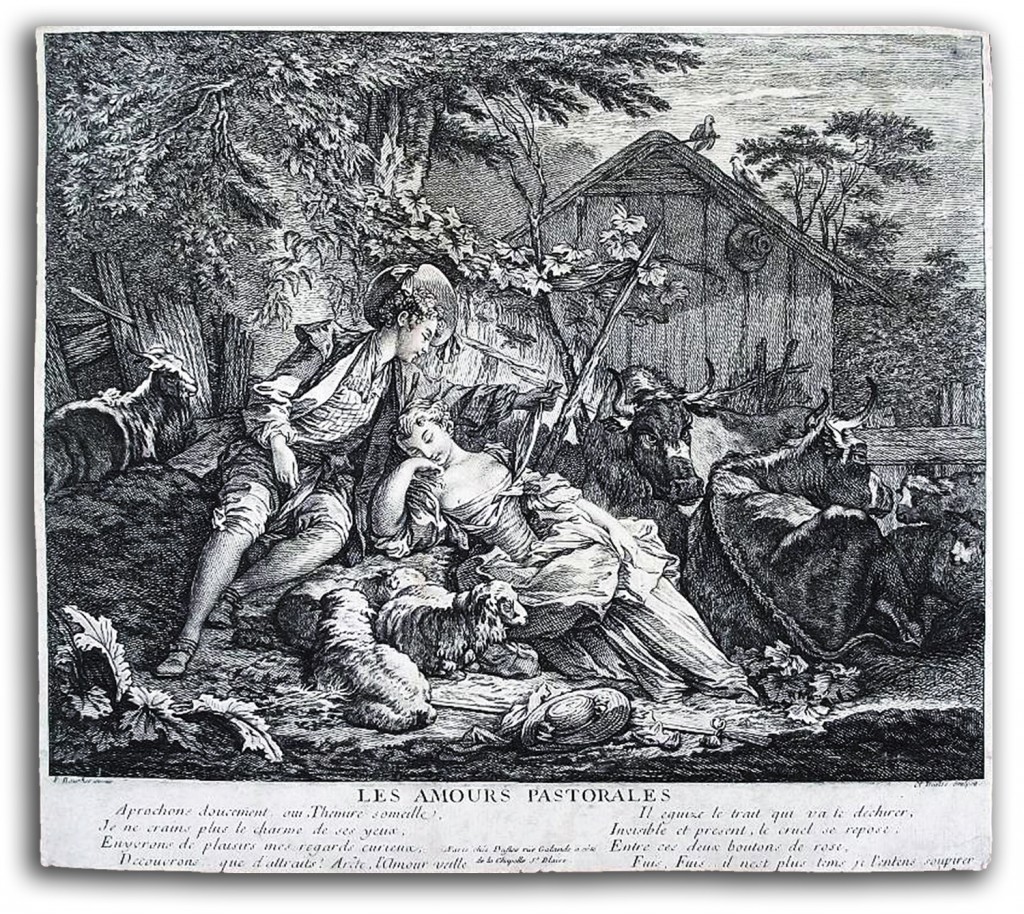 boucher-amours_pastorales-rev Image of 'Pastoral Love' print by Boucher.