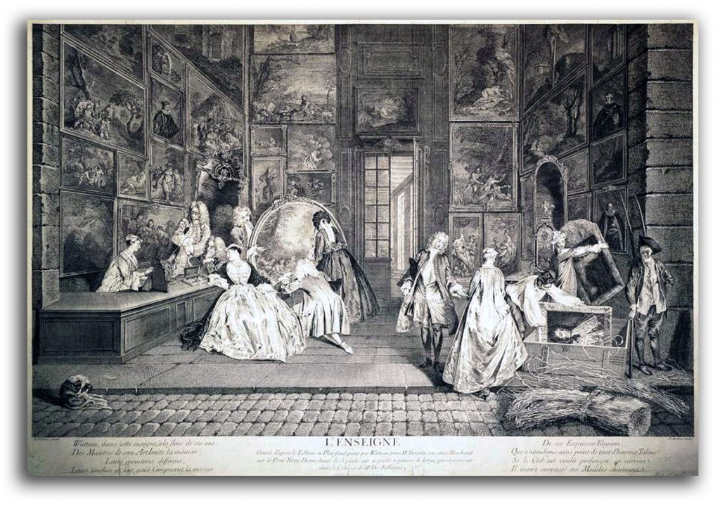 signboard-art_gallery-rev Image of Aveline etching of 'Gersaint's Art Gallery,' 1732.