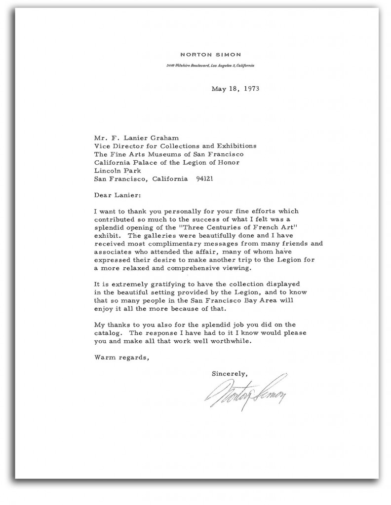 Image of letter from Norton Simon.